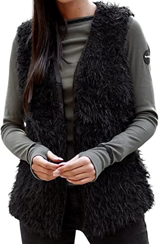Och Bella Weich und Flauschig Kurze Fellweste - Weste Damen Perfekt für Kältere Tage - Fell Weste - Stylische Damen Weste Elegante - Weste Frauen mit Futter (Schwarz, M)