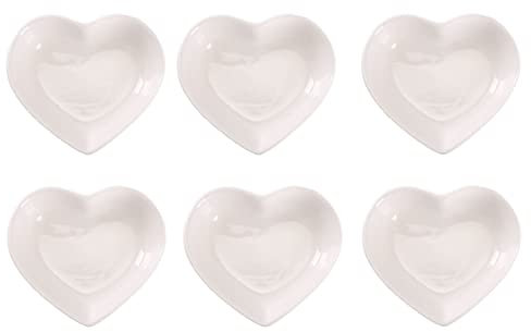 WHJY White Love - Cuenco auxiliar de cerámica en forma de corazón, platos de porcelana contemporáneos, platos de condimento, platos de salsa de soja para boda, fiesta de cumpleaños, juego de 6