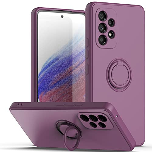 XINYEXIN Coque Silicone Liquide pour Samsung Galaxy A23 4G / 5G / Galaxy M23, 360° Ring Stand Case Silicone Cover Droit Bord Housse Étui Antichoc avec Lanyard - Sakura Purple