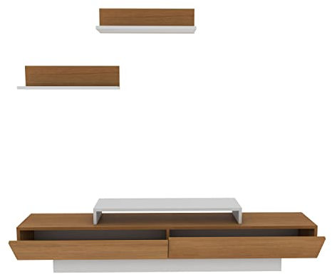 DECOROTIKA Lusi Modern TV Unit including Wall Shelves for Living Room, Bedroom, Entertainment Unit TV Stand - For TVs up to 71 inch - Teak and White