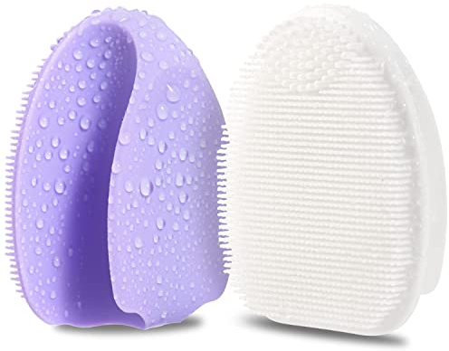 HieerBus Brosse de nettoyage visage en silicone, douce brosse manuelle nettoyante pour le nettoyage du visage pour exfoliation et massage pour tous les types de peau (Violet + Blanc)