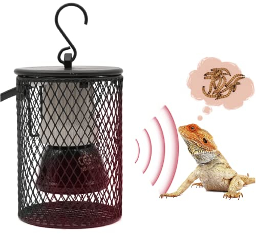 BREUAILY Lampe Chauffante Reptile avec Panier de Protection Lampe Chauffante E27 en Céramique Terrarium Reptile Lampe Chauffante pour Amphibiens Reptiles Animaux Lézard Tortue (Prise UE) (75W)