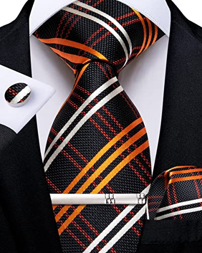 DiBanGu Ascot Herren-Krawatten-Set, 100 % Jacquardseide, 3 Stück, Orange schwarz, One size