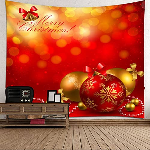 KnSam Wandtuch 210x140cm, Weihnachtskugel Schneeflocke Glocke Necklace Design Wandtuch Strandtücher aus Weiches Polyester Digitaldruck für Schlafzimmer, Rot Gelb