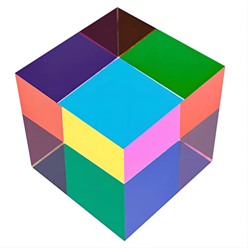 ECBANLI Cubo de Color CMY, 70 mm (2,75 Pulgadas) CMYcube Que Mezcla Prisma acrílico Colorido, Juguete de física Multicolor y decoración de Escritorio