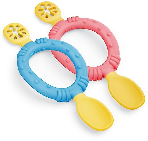 Vicloon Cuillères en Silicone pour Bébé - 2pcs Cuillère D'apprentissage Ergonomique Sans BPA - Ustensile Adapté à la Dentition Première Étape Recommandé
