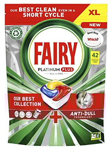 Fairy Platinum Plus All In One Dishwasher Tablets, Lemon, 42 Tablets, Our Best Cleaning For A Clean Like New, Removes Dullness & Prevents Limescale