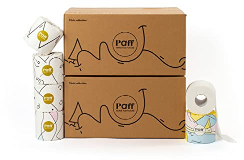 Paff - Carta igienica in cellulosa di bambù - 3 veli 300 strappi - 48 rotoli extra lunghi - Zero plastica - Noir collection