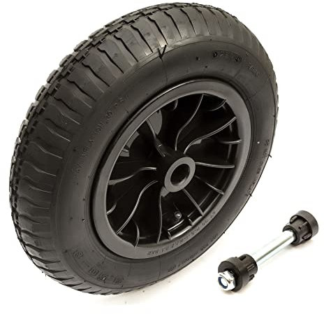 3.50-8 Plastic Wheel & Pneumatic Tyre & Axle Set 14 Inch Black 1 Bore Wheelbarrow Barrow Cart 3.50 - 8 Tire
