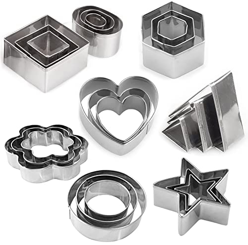 SenZee Cookie Cutter Set, 24 Pcs Stainless Steel Mini Biscuit Cutters in Round, Heart, Star, Flower Shapes