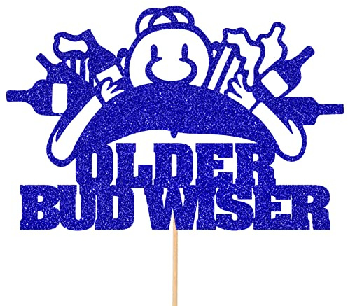 Funny Older Bud Wiser Happy Birthday Beer Glitter Topper by Cakeshop | Custom Colour Budweiser Bottle Ale Lager Booze Alcohol Cake Decoration For Him 21st 30th 40th 50th 60th 70th 80th Bright Blue