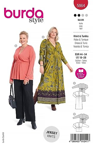 Burda Schnittmuster, 5864, Tunika und Kleid selber nähen [Damen, Gr. 44-54] Level 2 für Anfänger