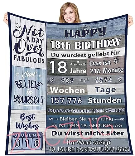 Kuscheldecke Flauschige Personalisierte 18. Geburtstagsgeschenk Decke für Mädchen Junge, Positiv Ermutigen Geburtstags Geschenk Decke, Super Weiche Flanelldecke für 18. Tochter Schwester Freundin