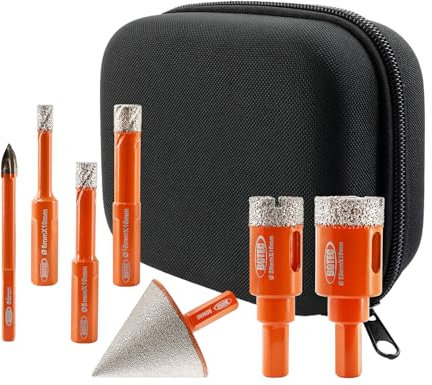 BGTEC Diamond Drill Bits Set, Tile Hole Saw Kit for Ceramic Tile, Porcelain Tile, Marble, Granite(6/8/10/20/25mm&50mmChamfer Bit&6mm Position drill)