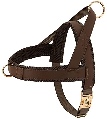 Individuell Graviertes Hundegeschirr, Personalisiertes Hundegeschirr, Kein Ziehen, Verstellbares Haustier, Gehtraining, Camping, Jagdgeschirr, Weste,Braun,L