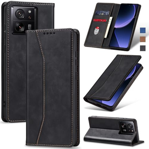 Jasonyu Coque pour Xiaomi 13T/13T Pro 5G, Housse Etui en Cuir PU Portefeuille [Antichoc] [Magnétique] [Porte Cartes] [Stand Fonction] Flip Coque (Noir)