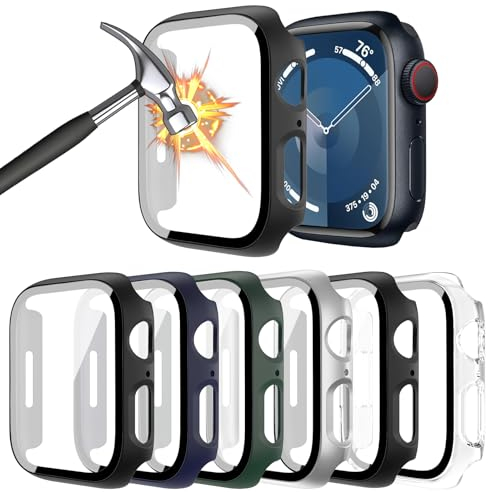 HAANILKYI 6 Stück Schutzhülle mit Displayschutzfolie Kompatibel mit Apple Watch 9/8/7 45mm, Rundum Ultradünne PC Hard Hülle Kratzfest Schutzhülle für iWatch 45mm