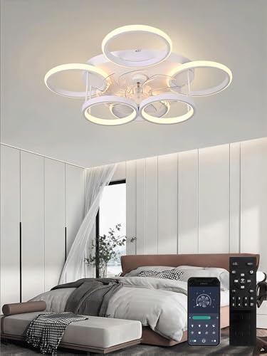 Qiaomao Ventilatore da Soffitto Bianco 65cm, 75W Dimmerabile Lampadario Con Ventilatore da Soffitto con Telecomando APP, 6 Marce Plafoniera con Ventilatore da Soffitto per Camera da Letto e Soggiorno