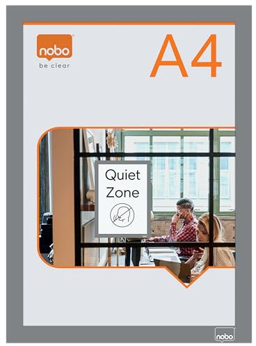 Nobo – Porte-Affiche A4 Mural, avec Cadre d’affichage Clipsable Anodisé, Remplacement des affiches facile et rapide, Autocollant, Cadre Argent, Lot de 2, 1915696