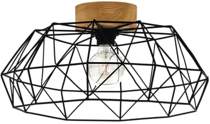 EGLO Deckenlampe Padstow, Deckenleuchte Vintage, Industrial, Retro, Deckenstrahler aus Stahl und Holz, Wohnzimmerlampe in Schwarz, Natur, Flurlampe Decke FSC zertifiziert, E27