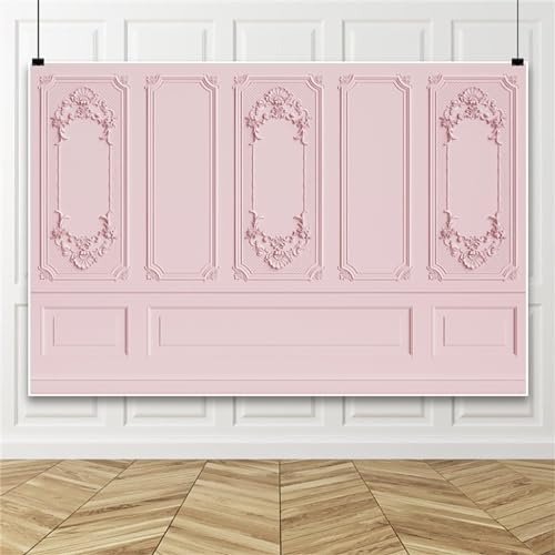 MIRRORANG Geprägte Wand, 4,5 x 3 m, wunderschöner europäischer antiker Adel, Rosa, Innendekoration, Wandhintergrund, Vintage-Zimmer, moderne französische klassische Wände, Fotografie-Hintergrund,