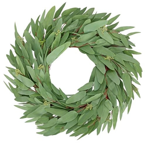 Briful Künstlicher Eukalyptuskranz 50 cm – Türkranz Eukalyptus Ganzjährig – Dekokranz für Haustür, Wand, Fenster, Tisch – Herbstkranz, Frühlingskranz, Hochzeitsdeko, Weihnachtskranz