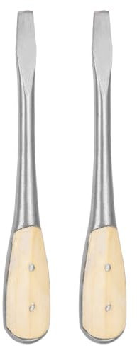 sourcing map 2pcs Slotted Screwdriver SL9 8 Carbon Steel Flat-Blade Screwdrivers with Wooden Handle for Fastening, Chiseling and Loosening