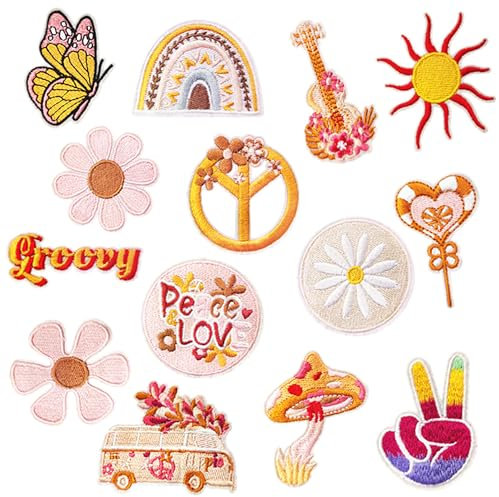 Attuslla 11 PCS Orange Iron on Patches Appliques Stickers Guitar Car Butterfly Embroidered Sew on Patch Applique for Hats Clothing Jackets Backpacks and DIY Decorations