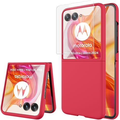 Miimall Coque pour Motorola Razr 50 Ultra, Coque Fine Résistante aux Chocs avec Protecteur D'écran, Coque PC Rigide Résistante aux Rayures pour Motorola Razr 50 Ultra (Rouge)