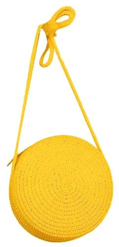 Jamron Fait Main Rond Sac de Paille Sac à Bandoulière Bohème Fleur Sac de Plage avec Fermeture Éclair SN0702152 Moyen Jaune