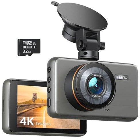 iZEEKER 4K Dash Cam with Free 32GB MicroSD Card, 2160P Dash Cam with Loop Recording, G-Sensor Auto Lock, Parking Mode, Night Vision, WDR