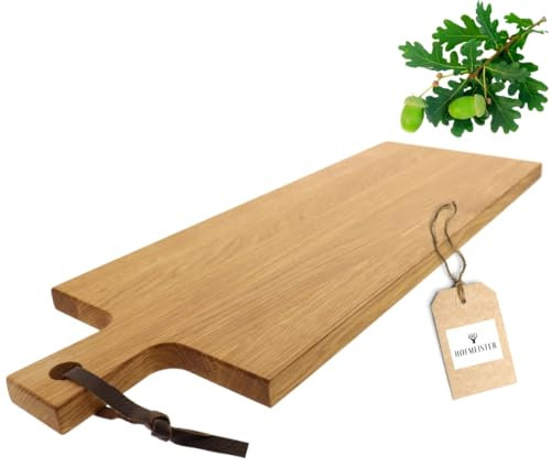 HOFMEISTER® Tapasbrett Eiche – Langes Servierbrett mit Lederband, robust und hochwertig, massives Holz, stilvoll und ideal zum Anrichten von Tapas, 56 cm