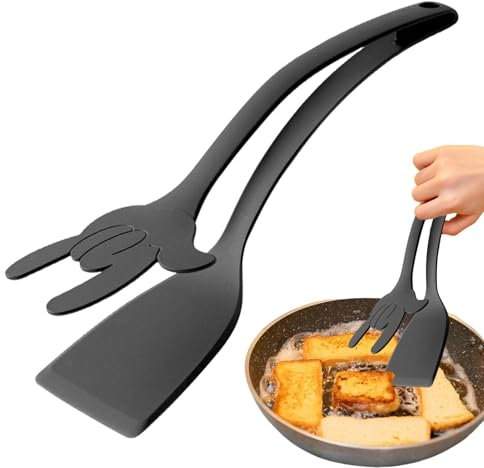 Pince de Cuisine et Spatule 2 en 1, Spatule à Barbecue de Cuisine en, Spatule à steak, Spatule à Crêpes Résistante à Chaleur, Spatule Cuisine pour Œufs au Plat pour Steak, Crêpe, Ome