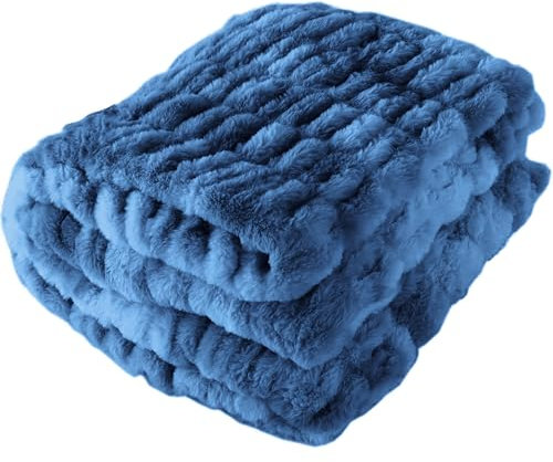 Lavish Home Übergroße Kunstfelldecke, gerüschtes Polyester, Queen-Size-Bett für Bett oder Couch, 152,4 x 203,2 cm, luxuriös, Blau