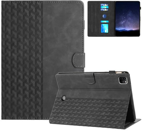 LMFULM® Hülle für Apple iPad Pro 11 1st/2nd/3rd Gen 2018-2021 (11 Zoll) PU Lederhülle Tasche Case mit Auto Schlaf/Wach Ständer Schutzhülle Flip Cover Baustein Druck Schwarz