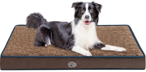 EMPSIGN Hundebett-Matte, 89,9 cm, wendbar, warm und kühl, waschbar, mit Schaumstoff-Unterstützung, Haustier-Schlafmatte für große, mittelgroße und kleine Hunde, Flauschiges Hundehüttenpolster (braun)