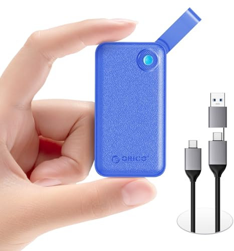 ORICO SSD Externo 512GB, Disco Duro Externo SSD hasta 2000 MB/s, USB 3.2 Gen 2x2 SSD Portatil con Cable USB C 2 en 1, Compatibilidad con Teléfonos Inteligentes, PS5, Xbox, PC, MacBook - B20(Azul)