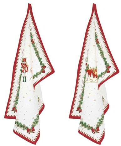 Easy Life Set mit 2 weihnachtlichen Geschirrtüchern mit Nussknacker-Soldat „Magie de Noel“ 70×50 cm