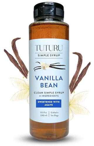 Tuturu Vanilla Bean Clean Simple Syrup for Coffee & Cocktails, 13.5 oz