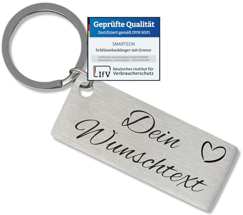 SMARTEON Schlüsselanhänger personalisiert mit Gravur | Wunschtext + Wunschsymbol | Schlüsselanhänger mit Namen | Schlüsselanhänger Auto Führerschein | Beidseitige Gravur | Hochwertiger Edelstahl