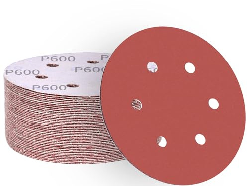 ALPXUXP Schleifpapier 150mm Klett 600 körnung 6-Loch Schleifscheiben Profi für Rund Exzenterschleifer(50 Stück)