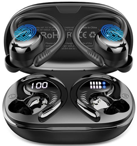 Cuffie Bluetooth, Auricolari Bluetooth 5.4 con Cancellazione Rumore Mics per Chiamate, 50 Ore Cuffie in Ear con con Display LED, IP7 Impermeabili Cuffiette Wireless Sport/Running con iOS e Android