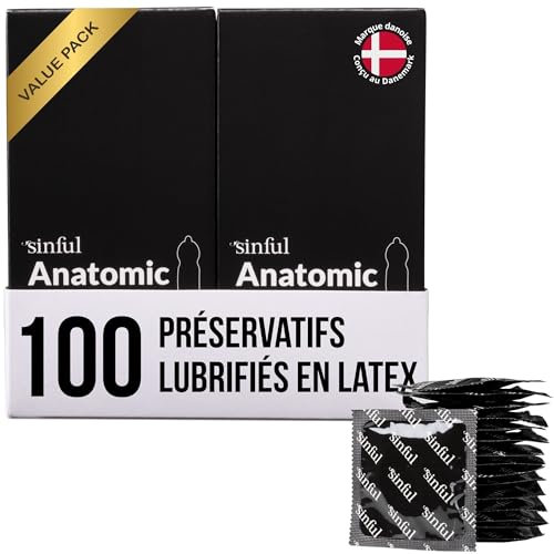 Sinful Kondome 100 Box - 53 mm Breite - Premium Condoms für Männer mit Gleitgel - 100 Kondome 53mm Umfang - Condoms for Men - Anatomic Kondomen - 100 Kondom Großpackungen
