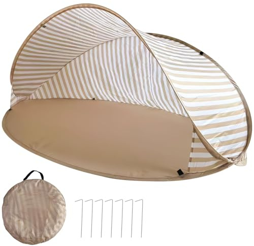 Strandmuschel Pop Up 3-4 Personen, Strandzelt Sonnenschutz Strand mit 50+ UV Schutz, Automatisches Tragbarer Wurfzelt mit Tragetasche und Heringe für Familie Camping Garten Strand
