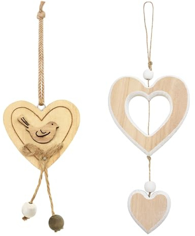 Auptiz 2 Stück Herz Deko Holz Anhänger, Holzherz Vogel Hängedeko Fensterdeko, Herz Deko Hängen Geschenk für Wohnzimmer, Fenster, Schlafzimmer, Hochzeit