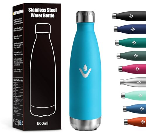 Isolierflasche 500ml, Isolierflasche BPA-Frei, Metal Thermosflasche Doppelwandig, Trinkflasche Kohlensäure Geeignet, Auslaufsicher Wasserflasche für Kinder, Büro, Sport, Reisen, Jungs, Mädchen