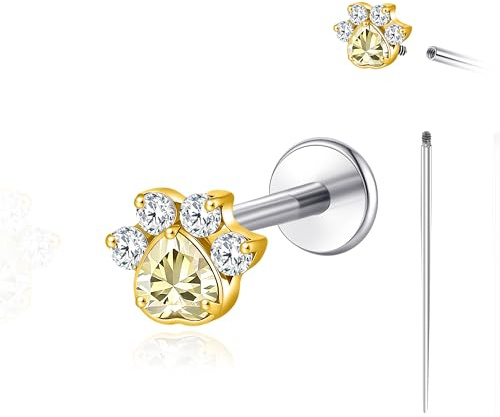 limerencia 18G Ohrstecker mit flacher Rückseite, hypoallergenes Titan Innengewinde Piercing Schmuck für Tragus/Helix/Knorpel/Concha/Medusa/Nase/Labret, 1 Stück
