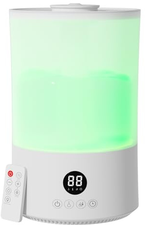 Luftbefeuchter Schlafzimmer, 4L Top-Fill Leise Ultraschall Humidifier mit 360° Drehdüse, Fernbedienung, Automatische Abschaltung, 40H, Timer, Raumluftbefeuchter für Baby Kinderzimmer Büro Pflanzen (A)