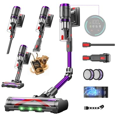 Circlio Aspirapolvere Senza Fili, 600W/58000Pa, Scopa Elettrica Senza Fili 75Min, Aspirapolvere Senza Filo con LED Touchscreen, Modalità Automatica Anti-Avvolgimento per Tappeti/Pavimenti/Peli Animali