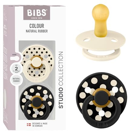 BIBS Polka Dots Schnuller 2er-Pack, BPA-frei, Kirschform Nippel. Naturkautschuk/Latex, Hergestellt in Dänemark, Größe 2 (6-18 Monate), Ivory/Black